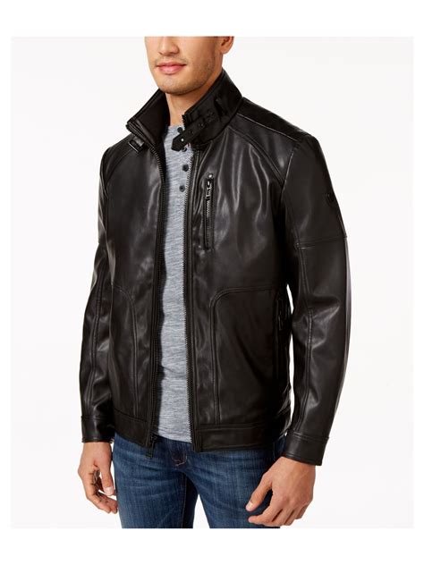 calvin klein men's faux-leather moto jacket with hoodie online price|Calvin Klein leather jacket price.